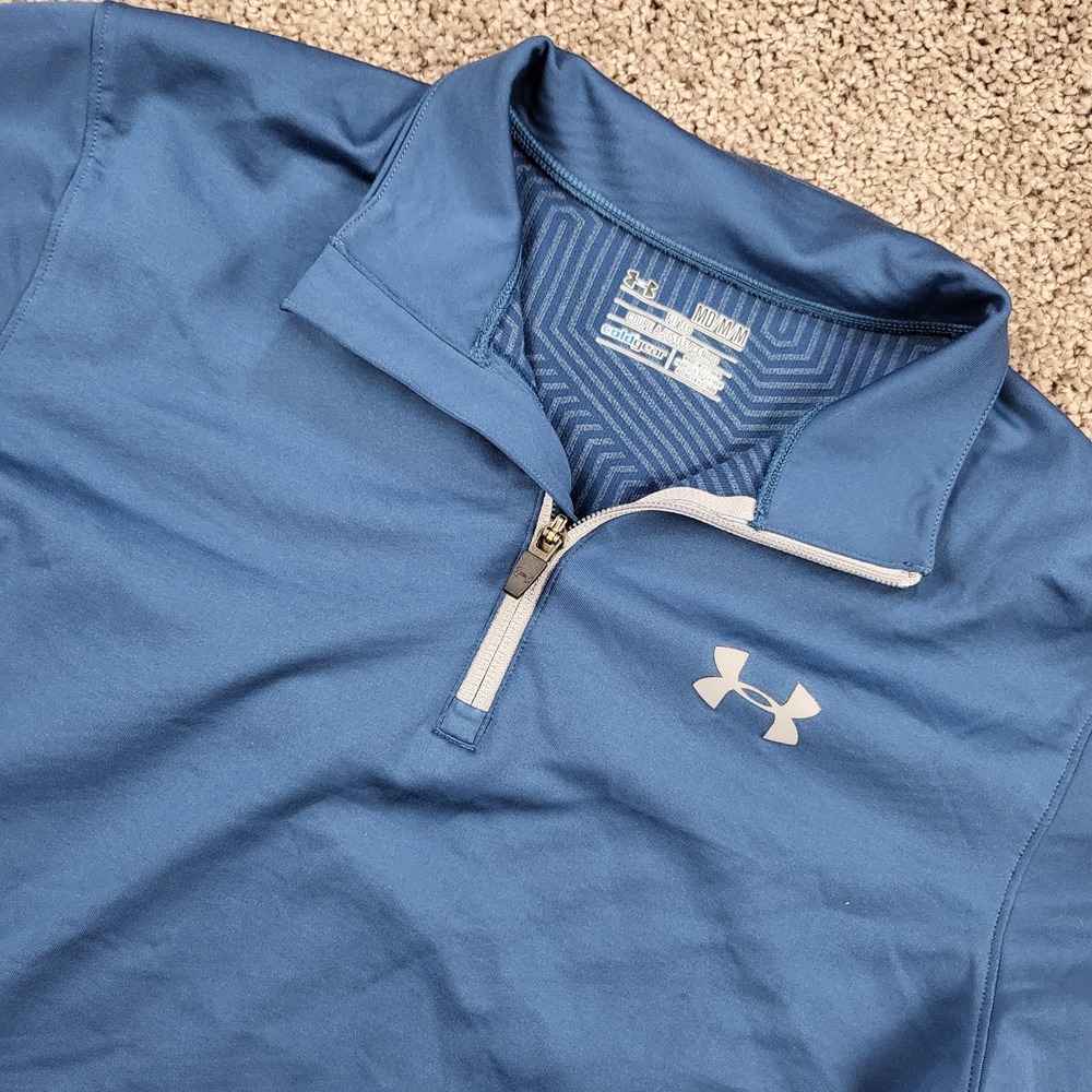 Under Armour ColdGear Quarter Zip Mens Medium Blue Excellent Fitted Pullover